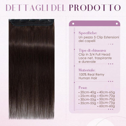 Clip-in Haarverlängerung Echthaar Dunkelbraun 50cm