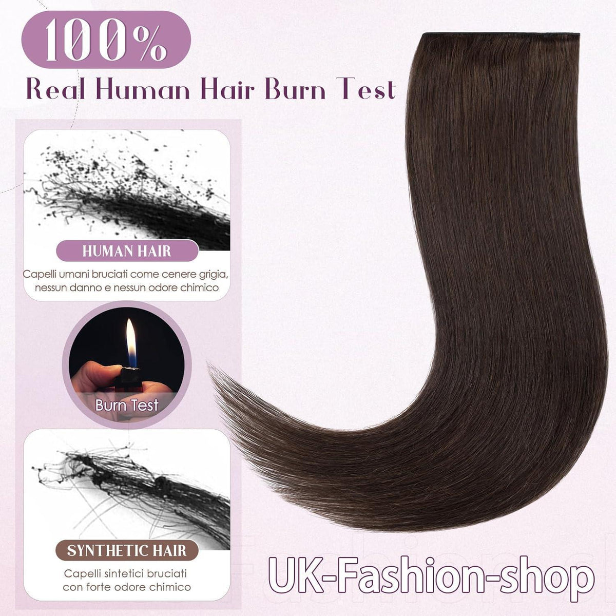 Clip-in Haarverlängerung Echthaar Dunkelbraun 50cm