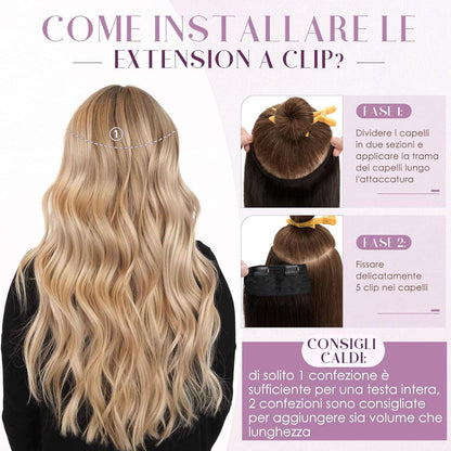 Clip-in Haarverlängerung Echthaar Dunkelbraun 50cm