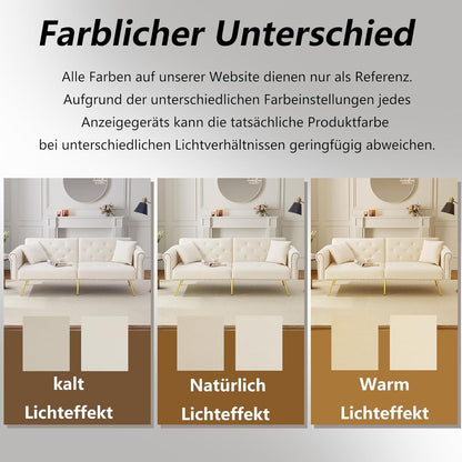 Zweisitzer Schlafsessel Beige Samt mit Verstellbarer Lehne