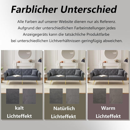 Zweisitzer Schlafsessel Grau – Samt Klappsofa mit Stauraum