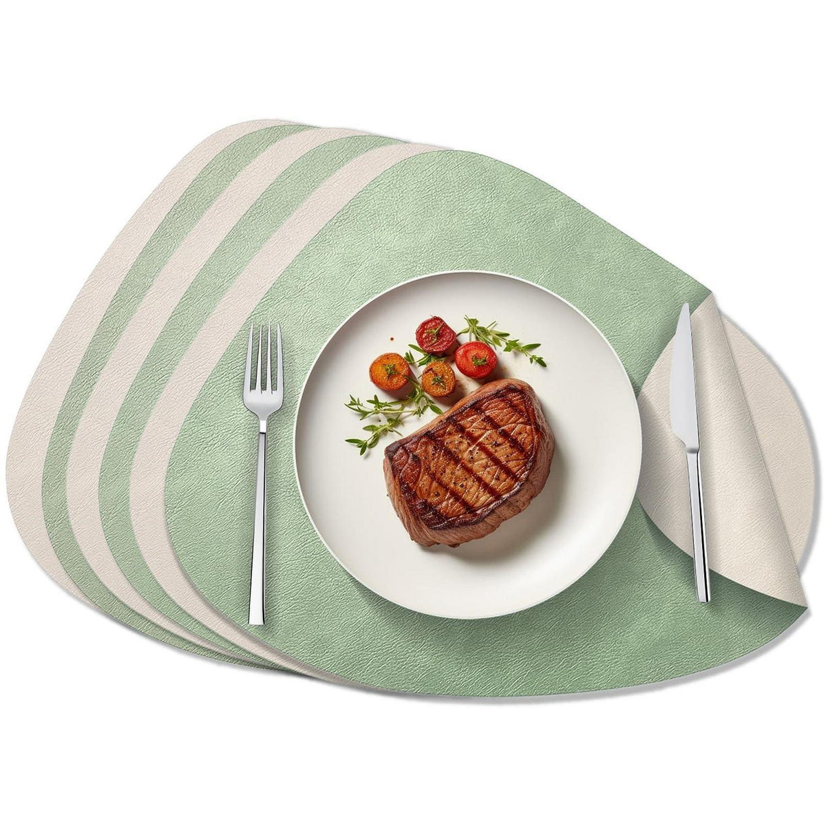 6er Set Abwaschbare Tischsets Oval, Avocado & Elfenbein