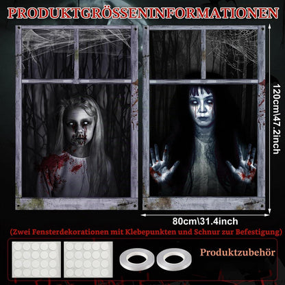 Halloween Fensterdeko 2er Set – Gruselige Geister für Haus & Garten