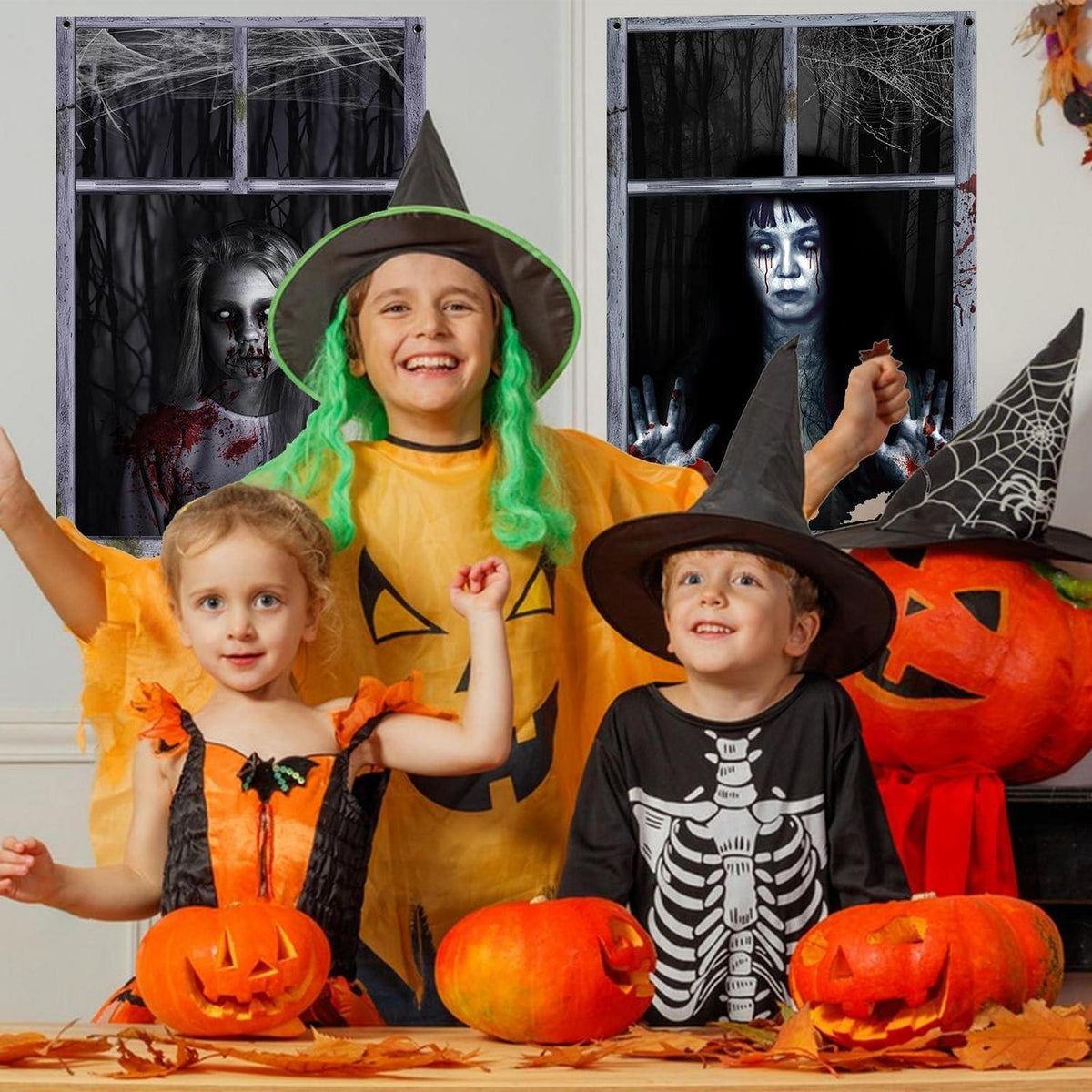 Halloween Fensterdeko 2er Set – Gruselige Geister für Haus & Garten
