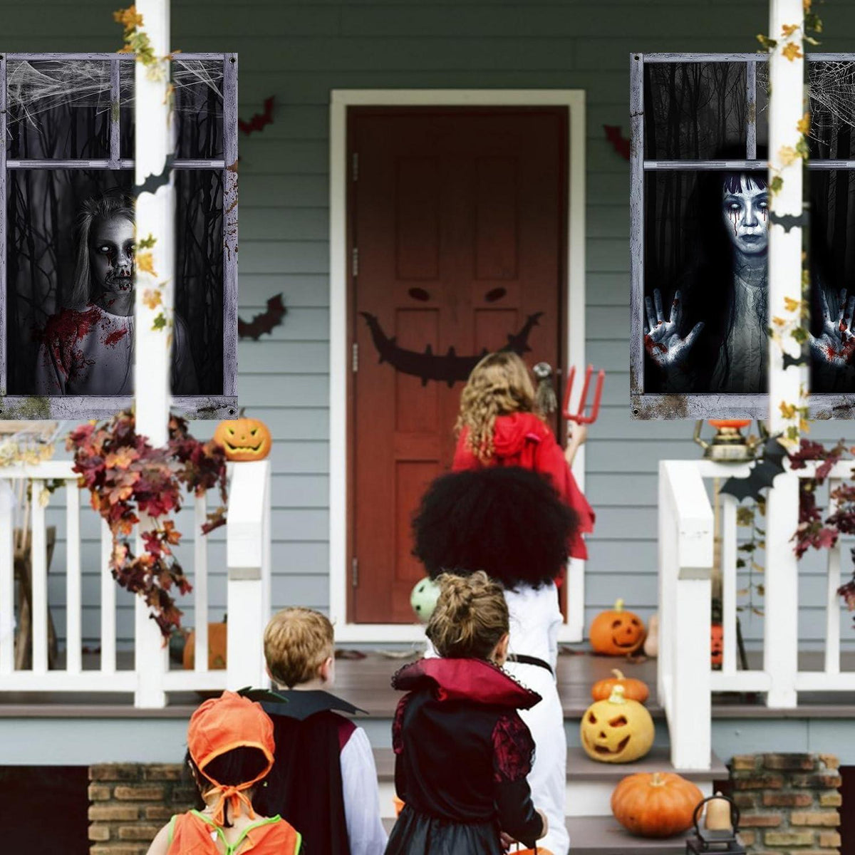 Halloween Fensterdeko 2er Set – Gruselige Geister für Haus & Garten