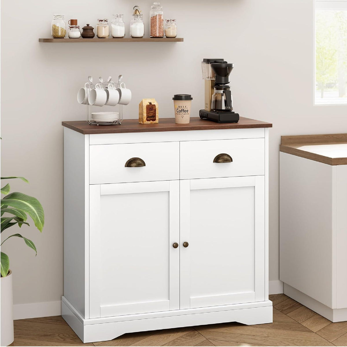 Weißes Sideboard mit 2 Türen & 2 Schubladen – 80x40x90cm