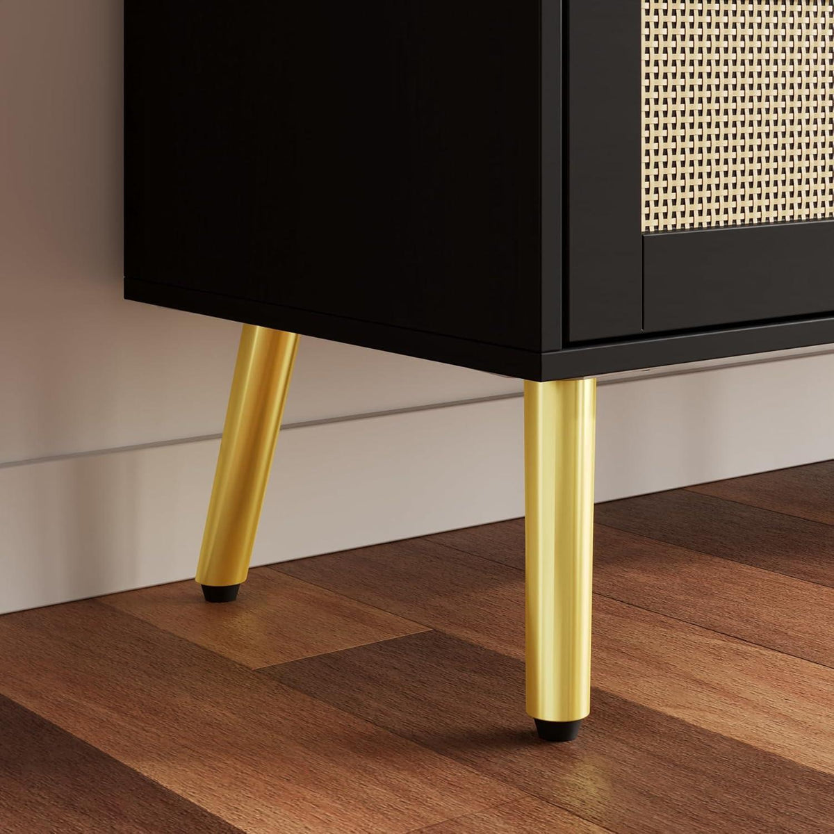 Rattan Kommode mit 6 Schubladen & goldenen Akzenten