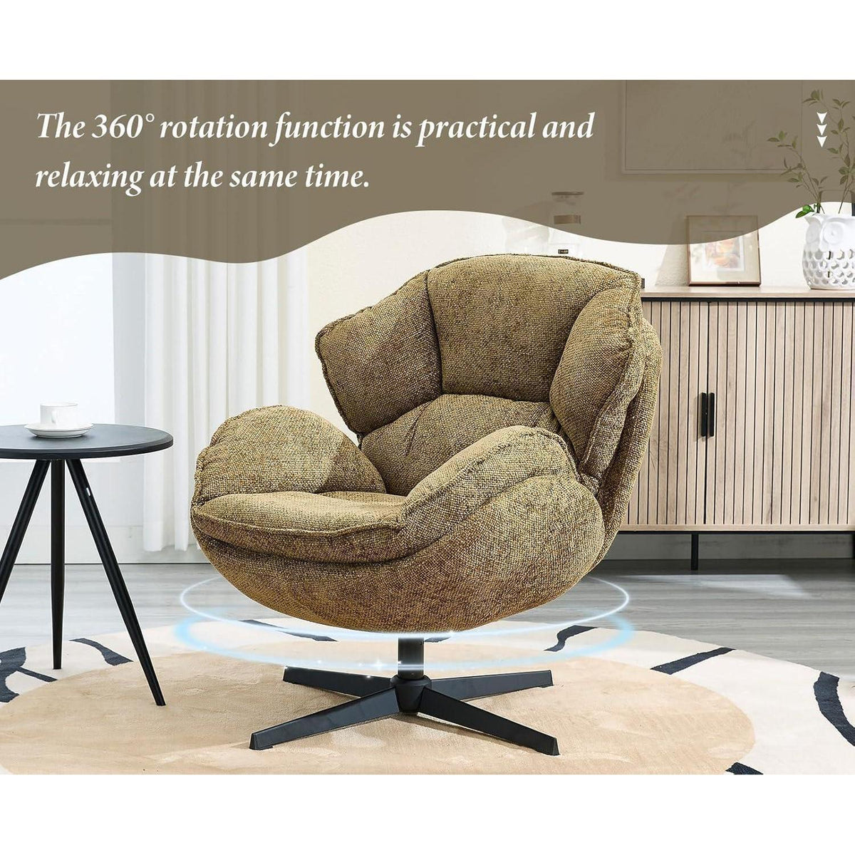 Drehbarer Ohrensessel Chenille – Bequemer Loungesessel Gelb