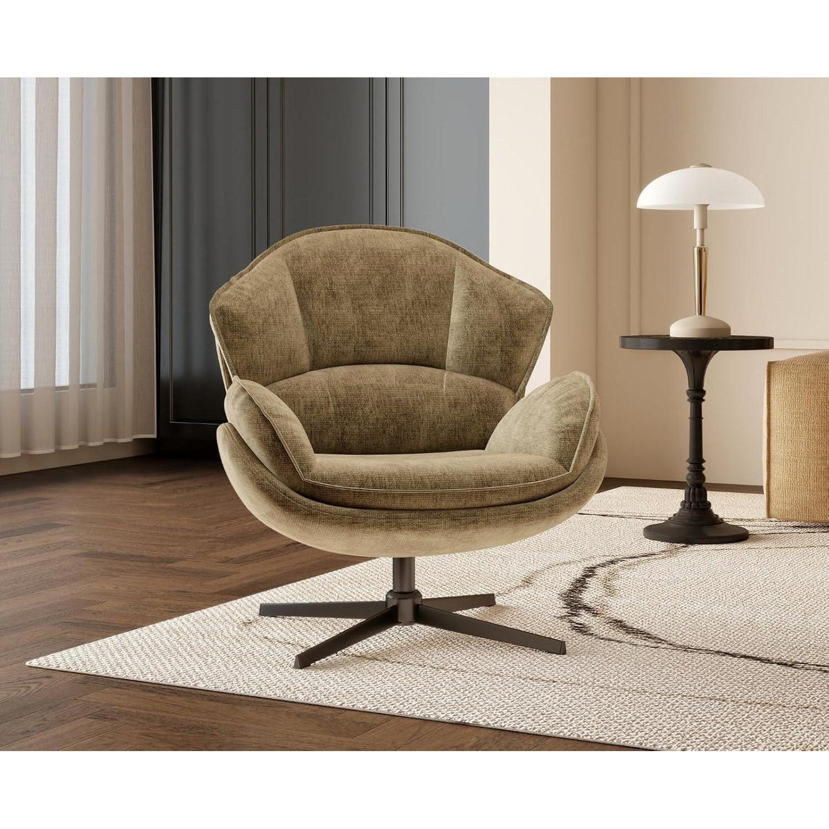 Drehbarer Ohrensessel Chenille – Bequemer Loungesessel Gelb