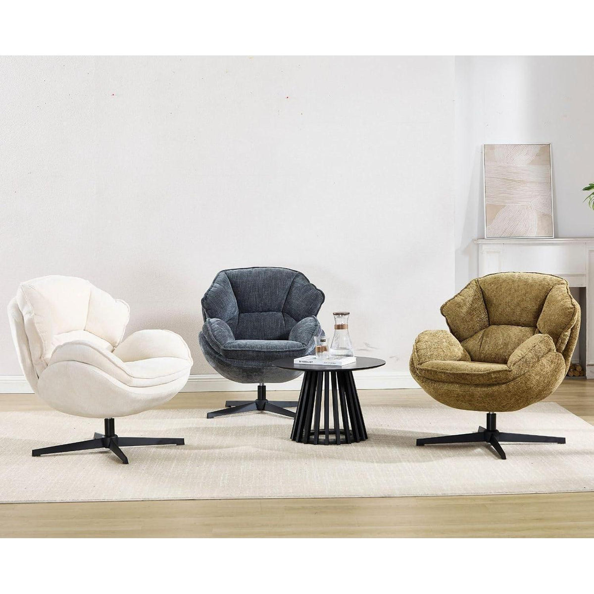Drehbarer Ohrensessel Chenille – Bequemer Loungesessel Gelb