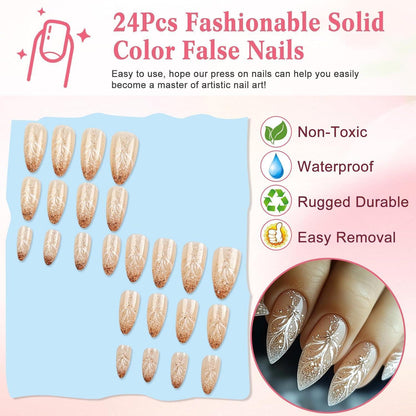Rosa French Press on Nails Mandel Glitzer Schneeflocken