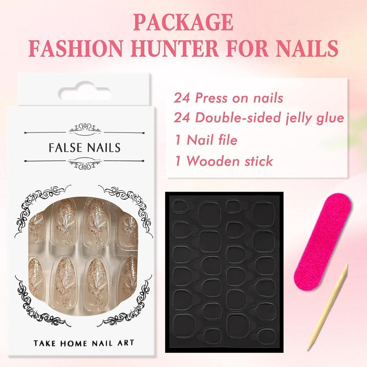 Rosa French Press on Nails Mandel Glitzer Schneeflocken