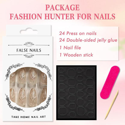 Rosa French Press on Nails Mandel Glitzer Schneeflocken