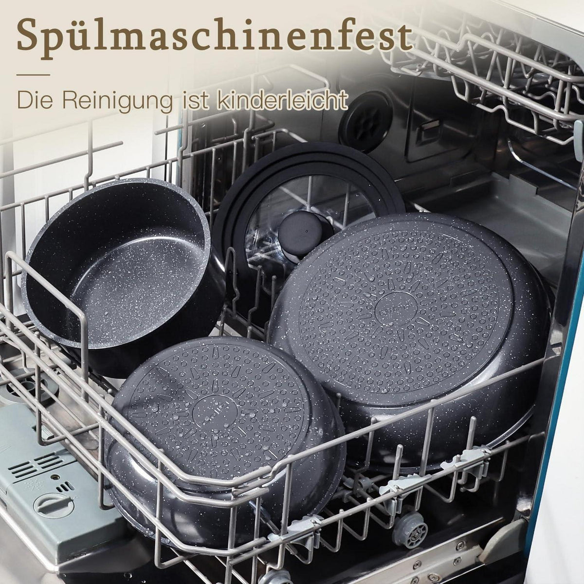 15-teiliges Granit-Kochgeschirr Set mit abnehmbaren Griffen