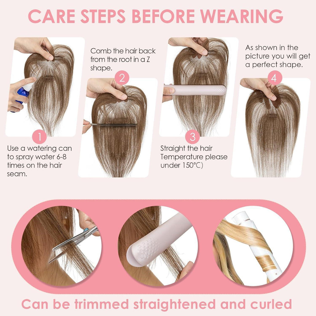 Dunkelbrauner Haar Topper mit Wispy Pony – Echthaar Haarteil