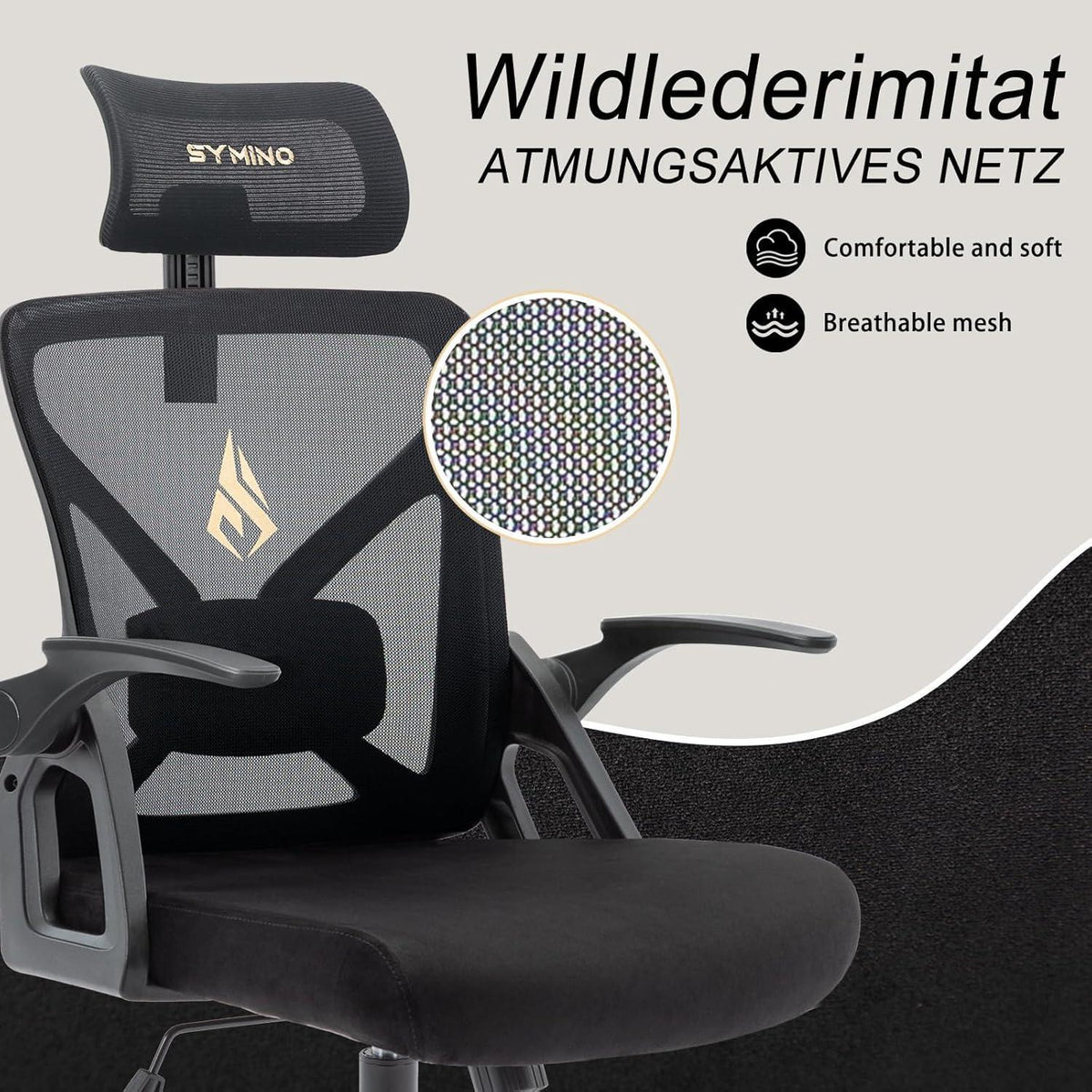 Ergonomischer Bürostuhl mit Kopfstütze und Lordosenstütze, Schwarz