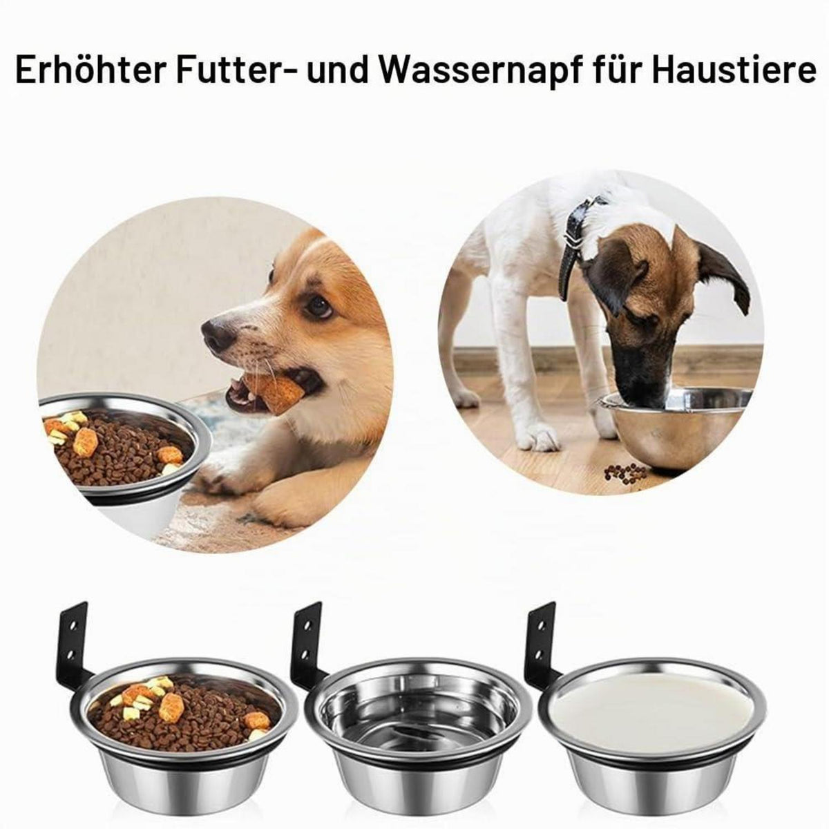 Wandmontierter Edelstahl Hundenapf Set (2er Pack)