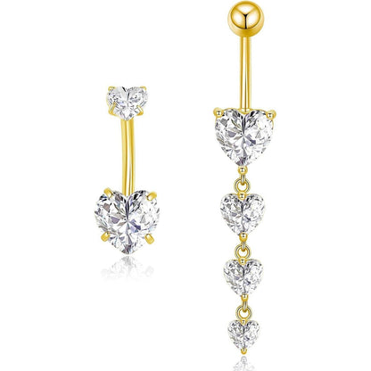 Bauchnabelpiercing 2er Set Herz Anhänger 10mm 14G Edelstahl Silber Gold