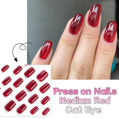 24 Rot Katzenaugen Press On Nails - Full Cover Künstliche Nägel