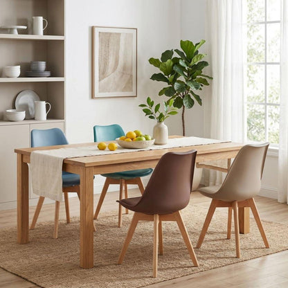 Skandinavische Esszimmerstühle 4er Set mit Sitzkissen & Holzbeinen