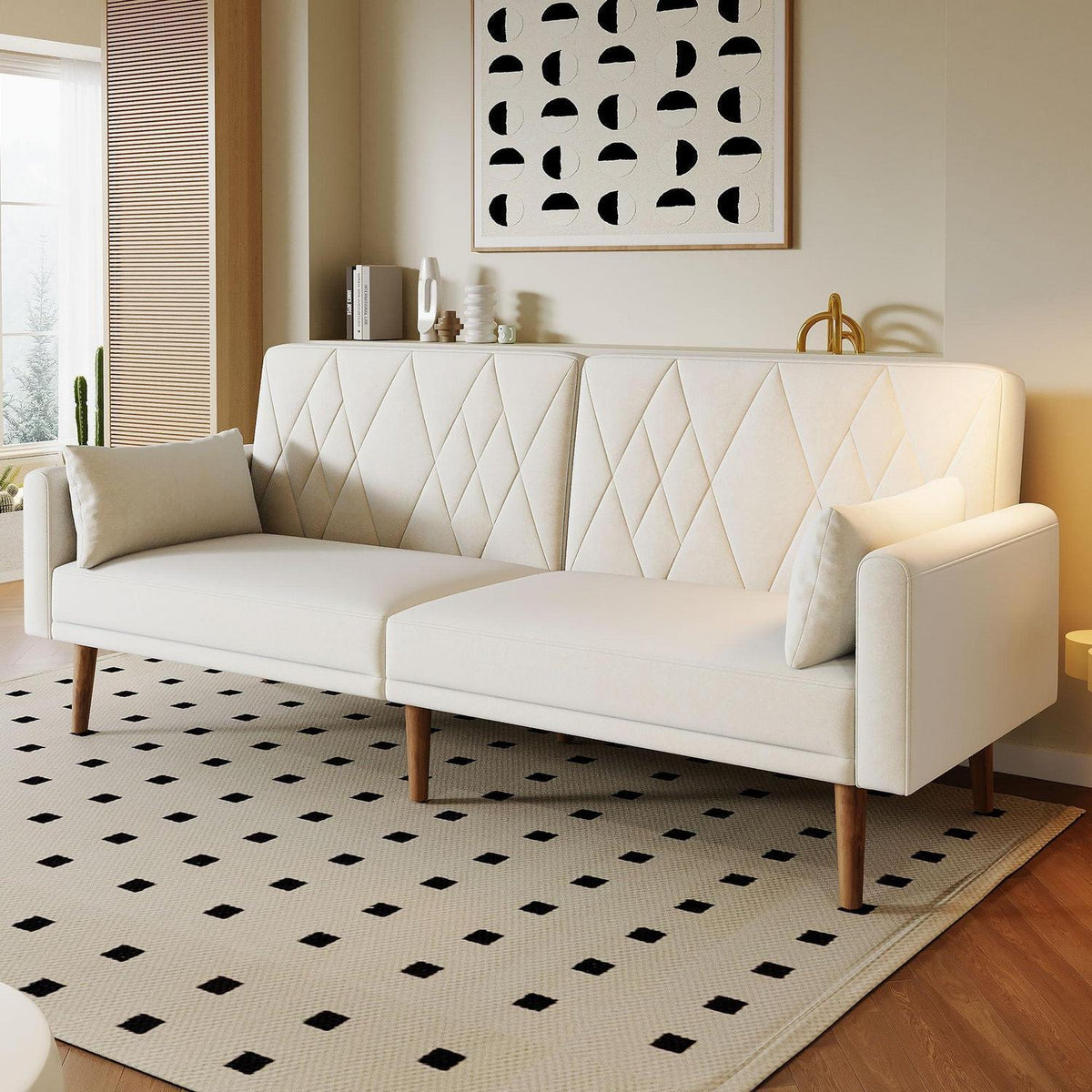Zweisitzer-Schlafsofa mit Samtbezug – Beige