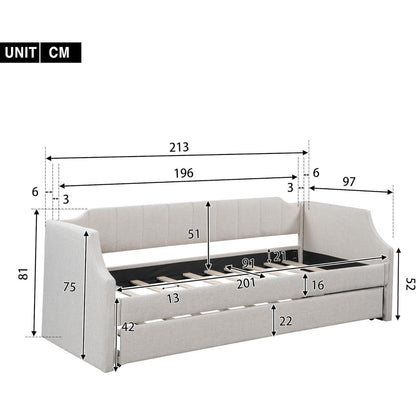 Tagesbett 90x200 mit Rollbett, Beige