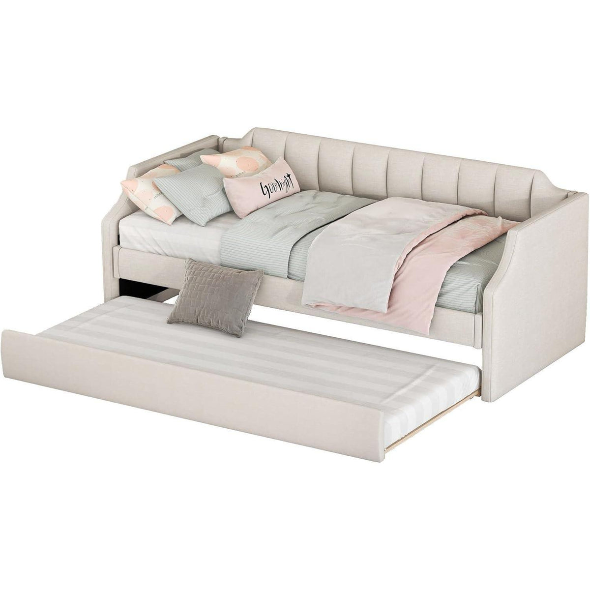 Tagesbett 90x200 mit Rollbett, Beige