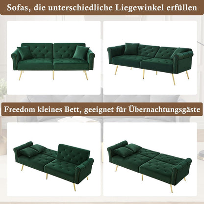 Modernes Schlafsofa mit Samtbezug & verstellbarer Rückenlehne (Grün)