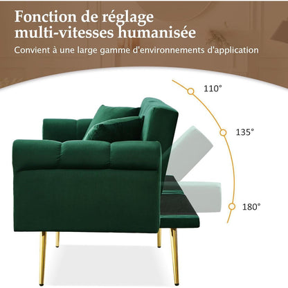 Modernes Schlafsofa mit Samtbezug & verstellbarer Rückenlehne (Grün)