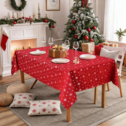Tischdecke Weihnachten Rot 140x220cm Abwaschbar mit Sternenmuster