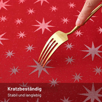 Tischdecke Weihnachten Rot 140x220cm Abwaschbar mit Sternenmuster