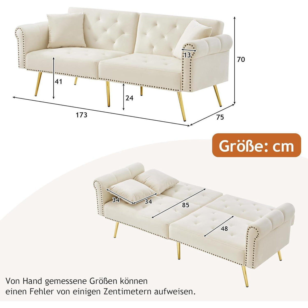 Modernes Schlafsofa mit Samtbezug & verstellbarer Rückenlehne (Beige)