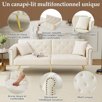 Modernes Schlafsofa mit Samtbezug & verstellbarer Rückenlehne (Beige)