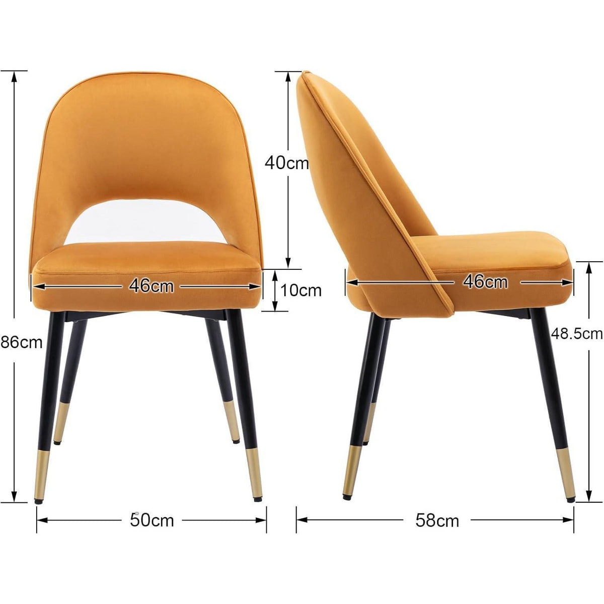 Esszimmerstühle Set 4er – Samt Polsterstuhl mit Metallbeinen, Gelb