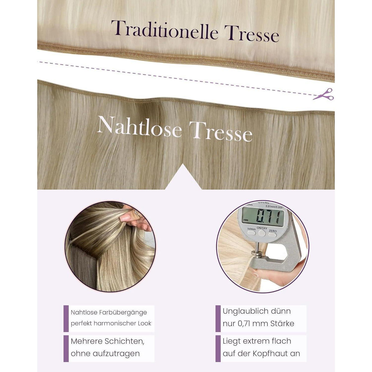 Echthaar Tressen Blond Highlights #16/22 – 45cm zum Einnähen