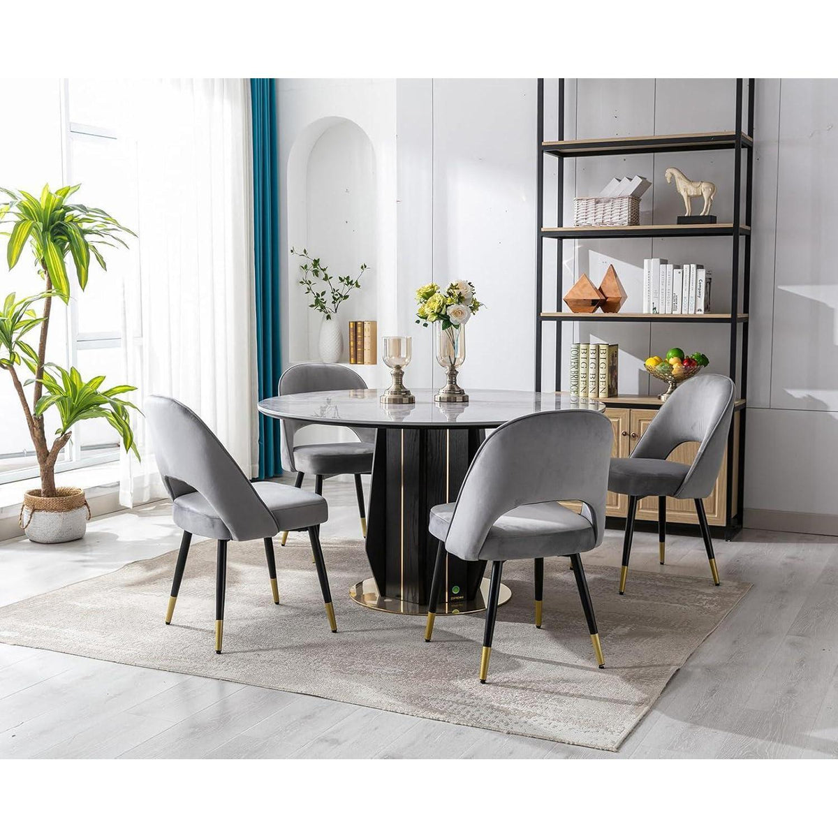 Esszimmerstühle Set 4 Grau – Polsterstühle mit Metallbeinen