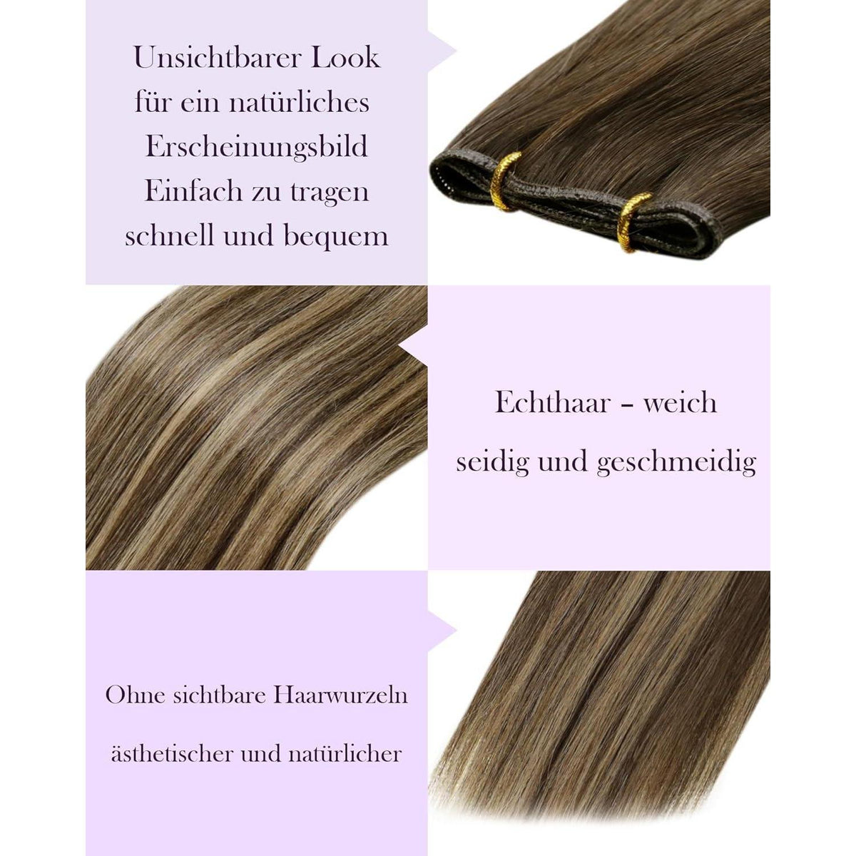 Echthaar Tressen Ombre Dunkelbraun mit Blond 60cm