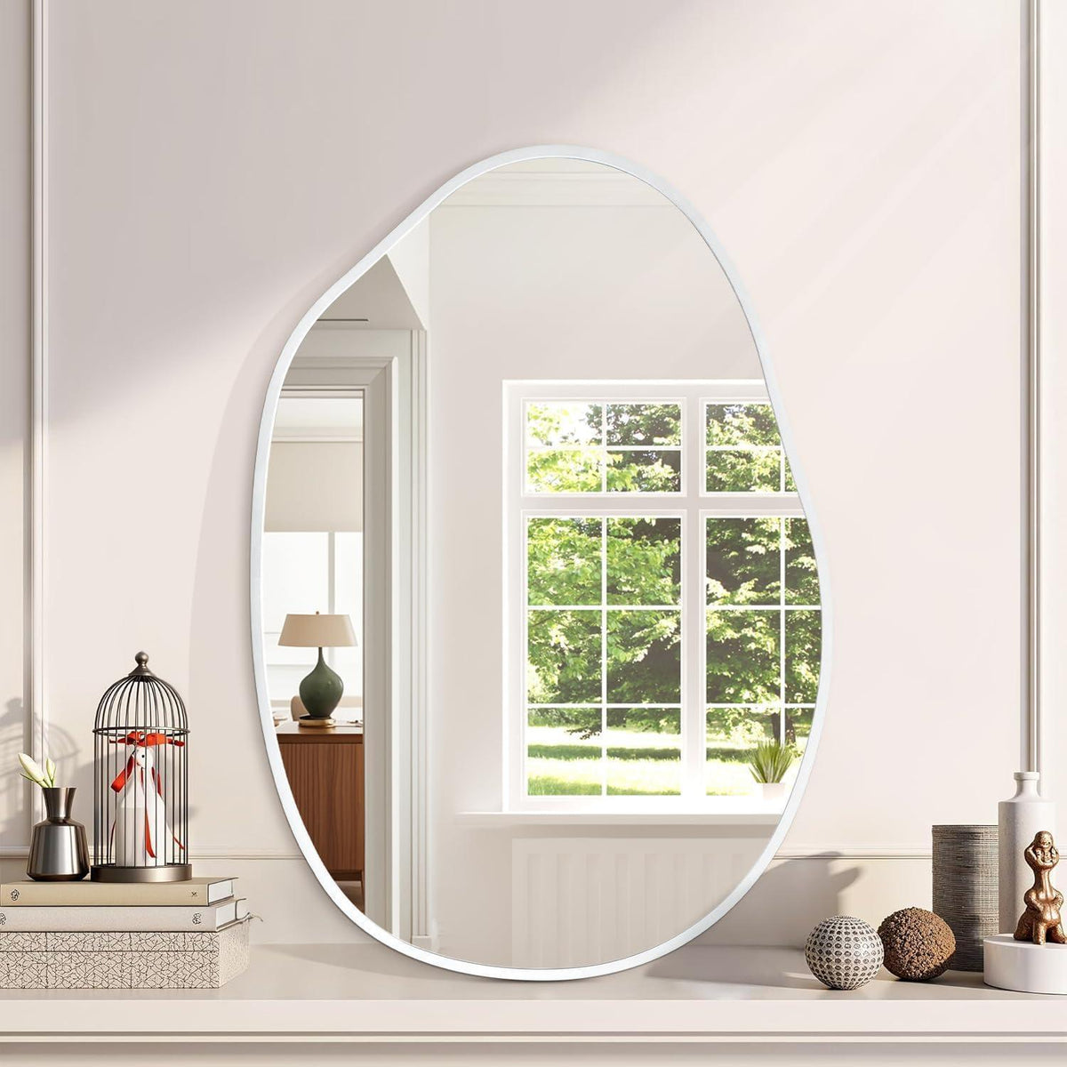 Großer asymmetrischer Wandspiegel mit Aluminiumrahmen – 75x55cm