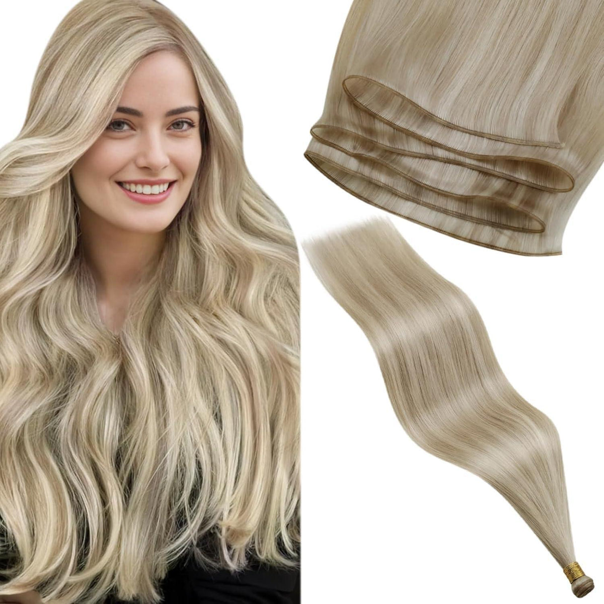 Echthaar Tressen zum Einnähen Blond Aschblond 50cm