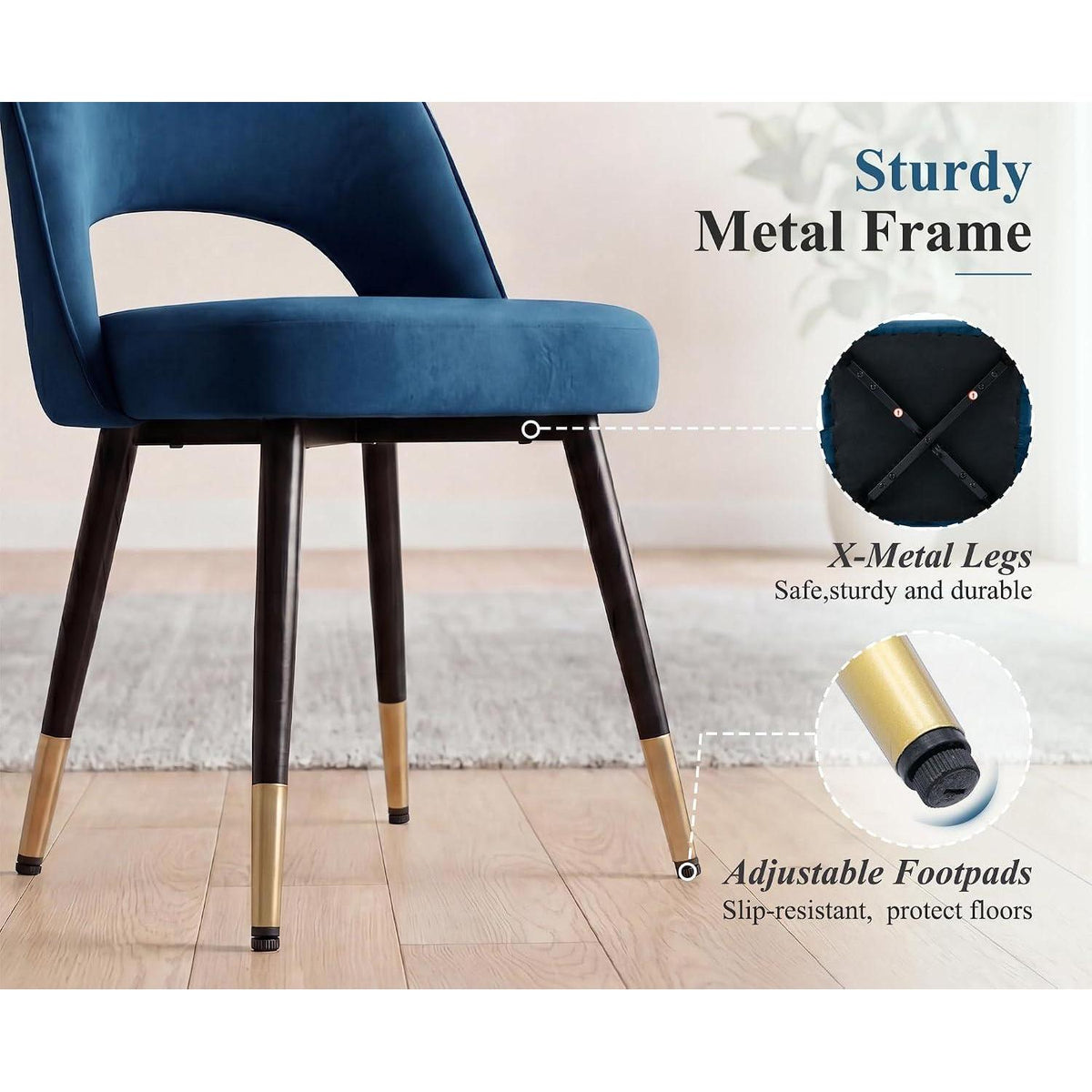 Esszimmerstühle Set 4 Blau, Polsterstuhl mit Metallbeinen