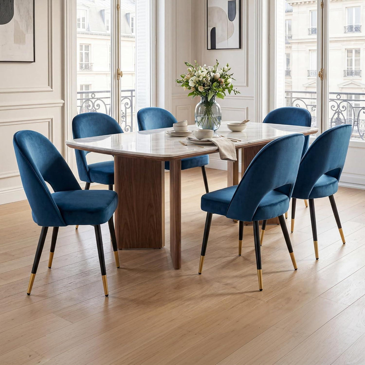 Esszimmerstühle Set 4 Blau, Polsterstuhl mit Metallbeinen