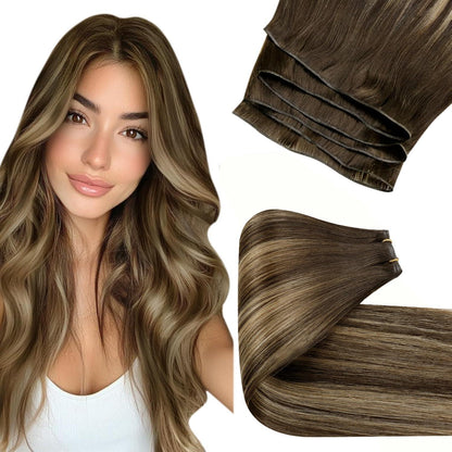 Echthaar Tressen Ombre Dunkelbraun mit Blond 40cm #4/27/4