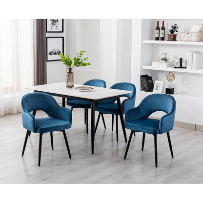 Drehbarer Samt Esszimmerstuhl Set 4er – Blau