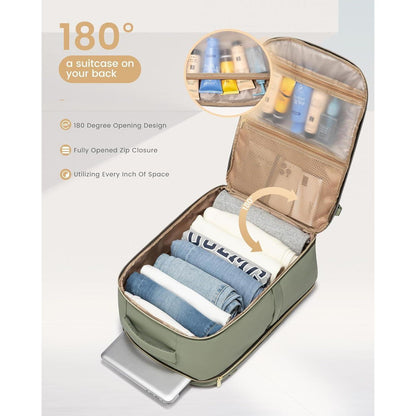 Handgepäck Rucksack 40L Flugzeug mit Laptopfach 17.3 Zoll Bohnengrün-beige