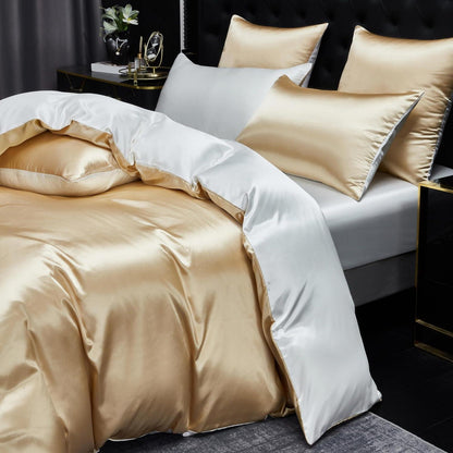 Satin Bettwäsche Set 200x220 Beige/Weiß – Deluxe Wendebettwäsche