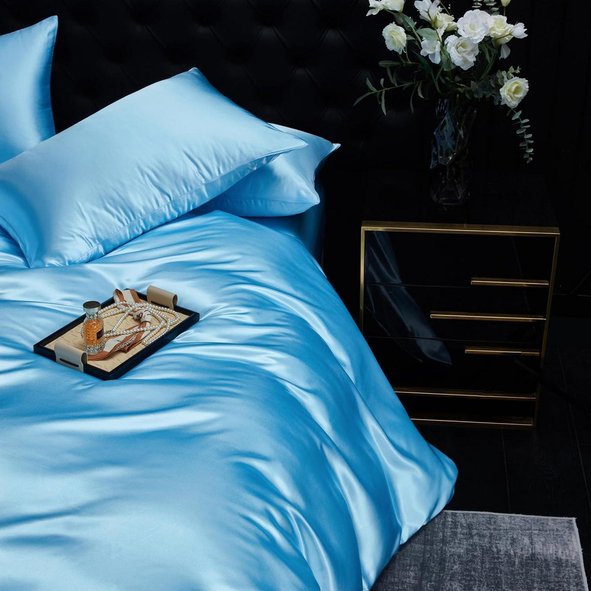 Satin Bettwäsche Set 135x200 Hellblau – Deluxe Weich & Glänzend