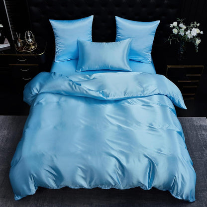Satin Bettwäsche Set 135x200 Hellblau – Deluxe Weich & Glänzend
