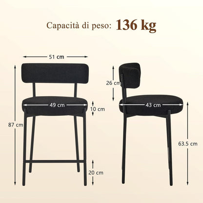 Barhocker Set 4er – Gepolstert, Schwarz, 63,5cm Sitzhöhe