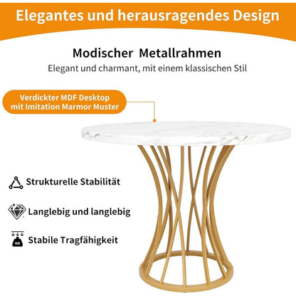 Runder Esstisch Set für 4 Personen | Goldene Metallbeine & Samtstühle