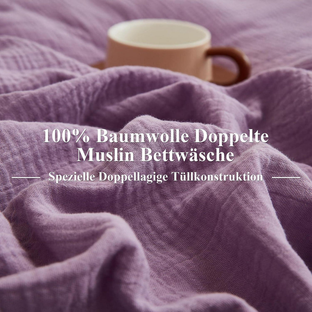 Muslin Bettwäsche 220x240 cm Lila Rosa – Atmungsaktiv & Kühlend